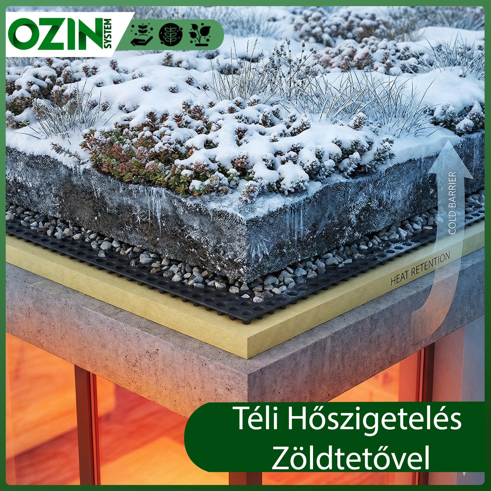 Téli hőszigetelés zöldtetővel Téli hőszigetelés zöldtetővel